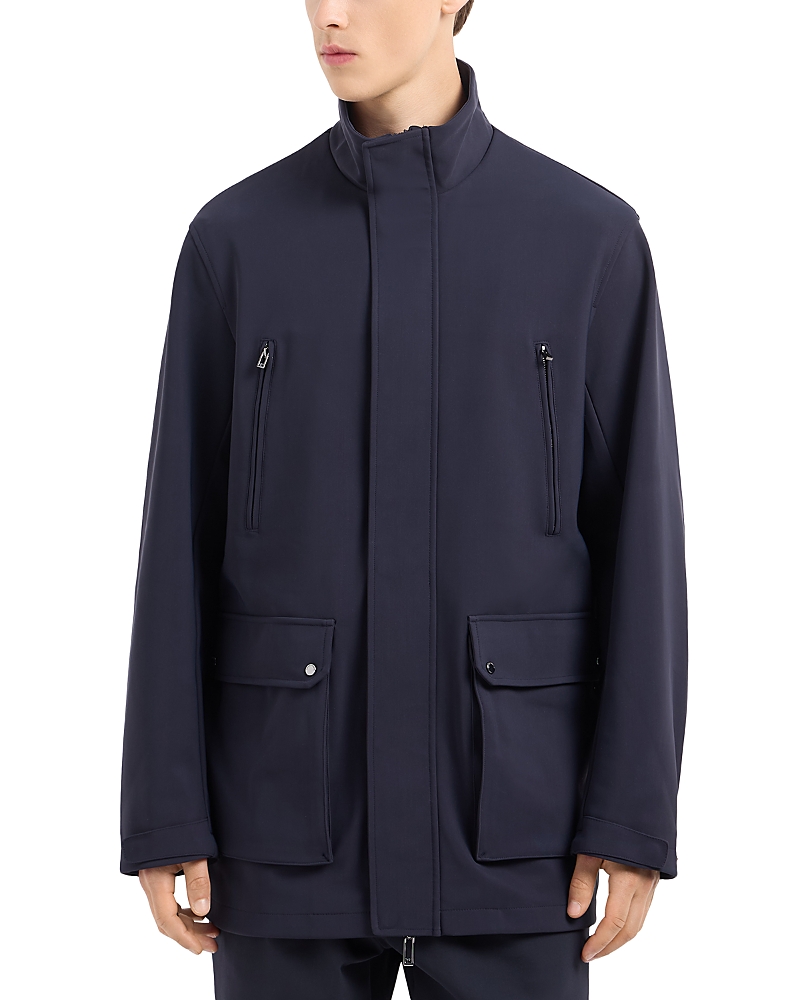 Emporio Armani Men's Patch-pocket Caban Jacket In Solid Blue