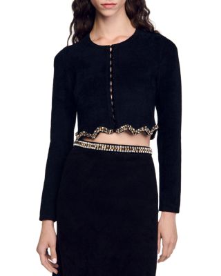 Sandro - Jendal Embellished Scalloped Crop Cardigan