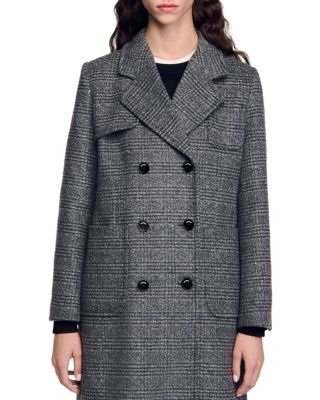 Sandro Stephane Check Double Breasted Coat | Bloomingdale's