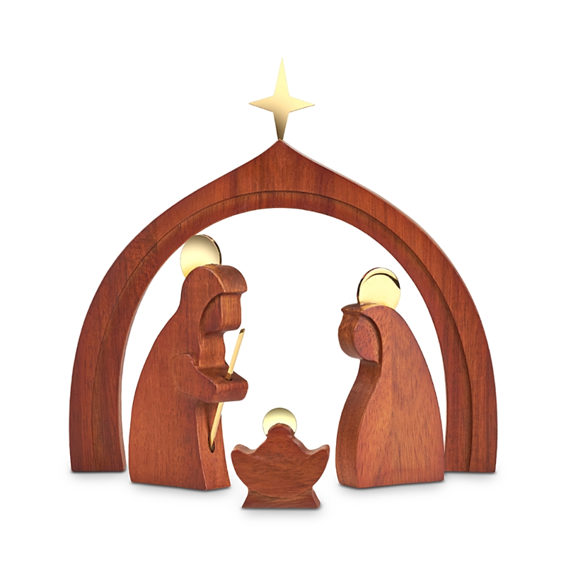 Nambe Wood Holy Family With Creche Christmas Decoration In Brown