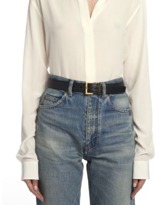 Cassandre Belt with Square Buckle in Shiny Box Saint Laurent Leather