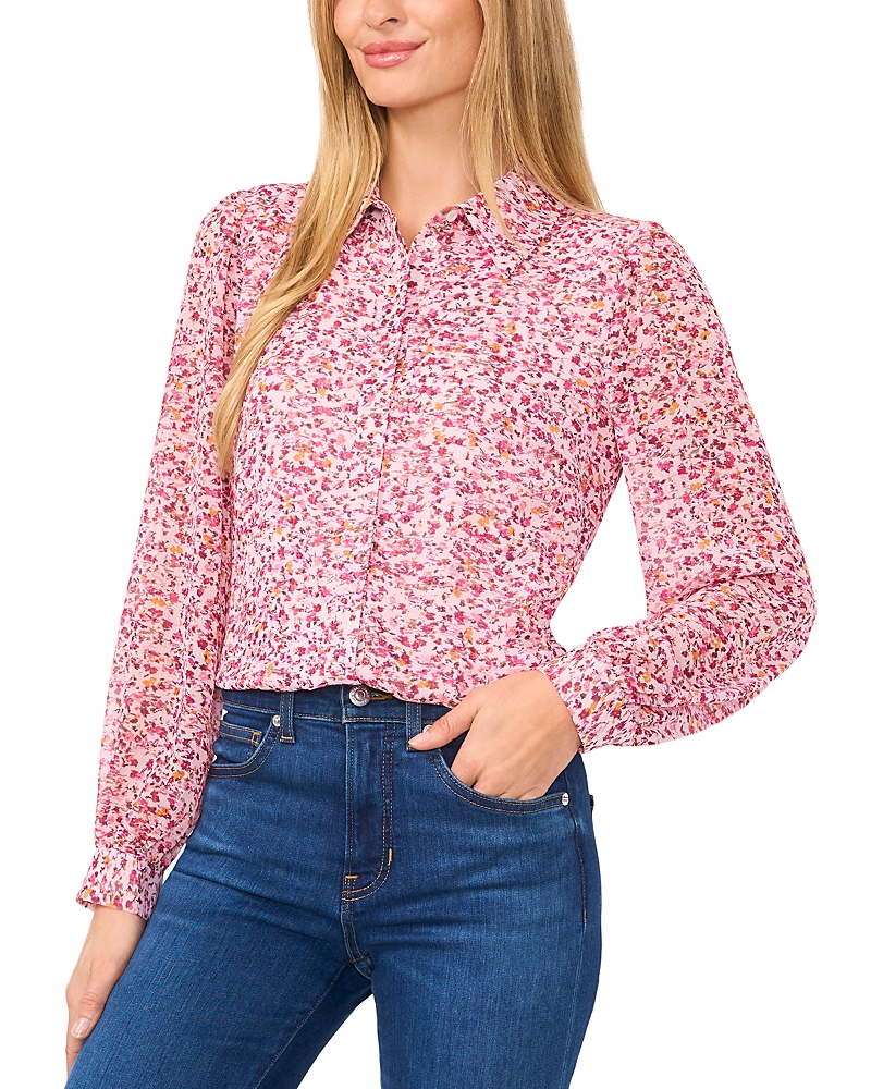 Cece Women's Floral-print Long-sleeve Blouse In Sugar Cane