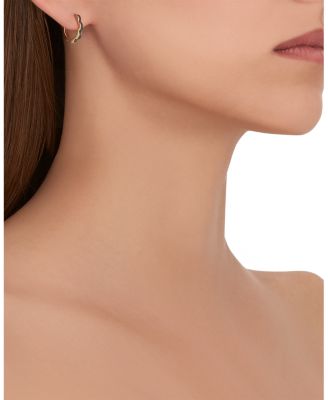 18K Yellow Gold Bloom White &amp; Black Diamond Outline Flower Small Hoop Earrings