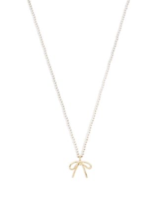 AQUA - Bow Swarovski Pearl Beaded Pendant Necklace in 14K Gold Plated, 18" - Exclusive