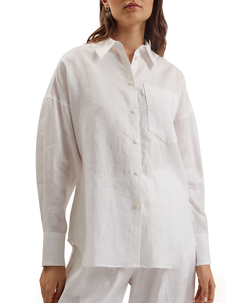 Shop Ted Baker Toloca Linen Oversized Long Sleeve Shirt In White