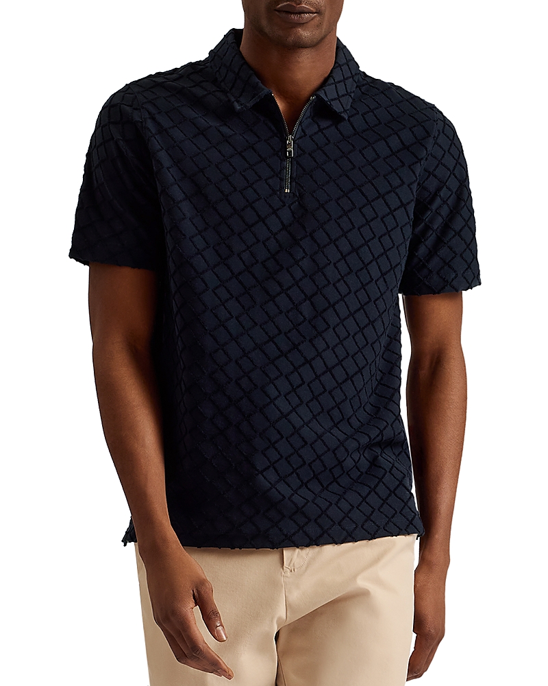 Ted Baker London Ansom Geo Texture Zip Polo In Navy