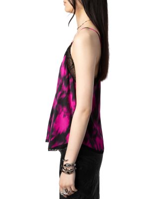 Christy Silk Printed Lace Trim Cami