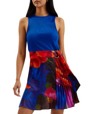 Ted Baker - Sandiyy Printed Pleated Mini Dress With Knit