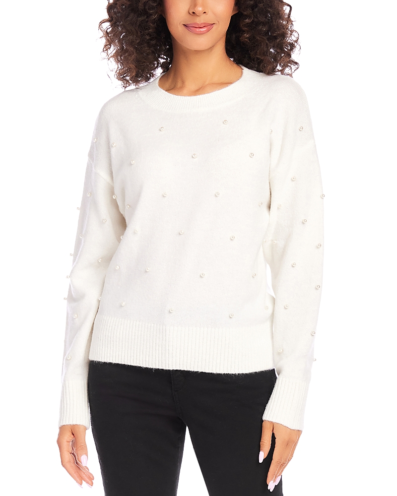 Shop Karen Kane Faux Pearl Crewneck Sweater In Cream