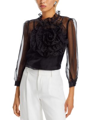 Nancy Yang - Sheer Flower Appliqu&eacute; Top
