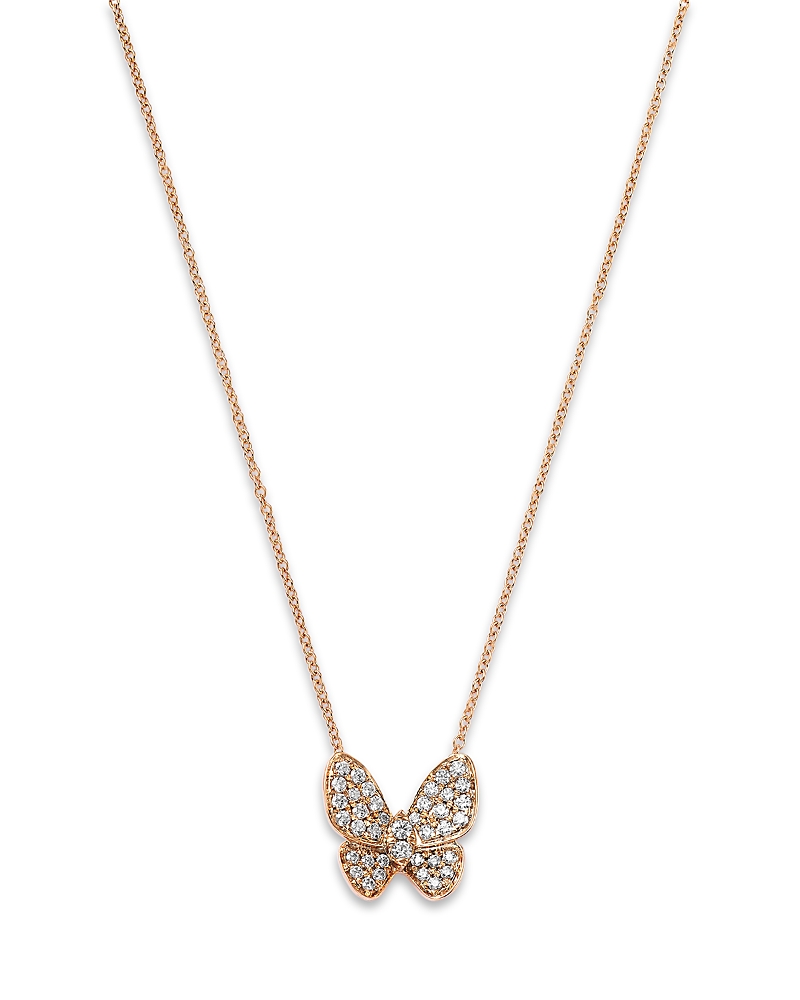 Bloomingdale's Fine Collection Diamond Butterfly Pendant Necklace in 14K Rose Gold, 0.33 tcw