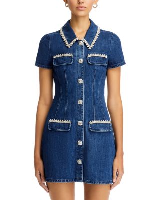 Denim Rhinestone Trim Dress