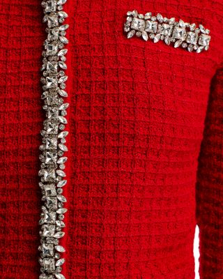 Textured Knit Embellished Trim Cardigan