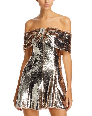 Gold Sequin Off The Shoulder Mini Dress