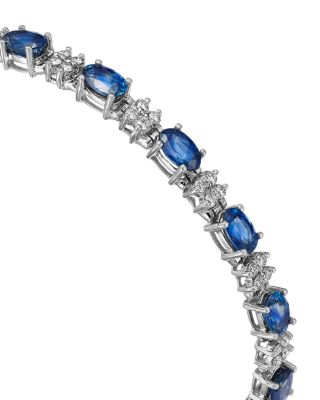 Blue Sapphire & Diamond Tennis Bracelet in 14K White Gold