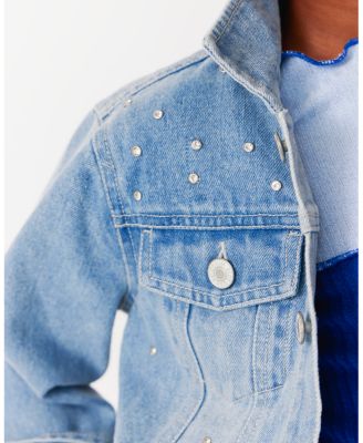 Girls' Jeweled Patched Denim Jacket, Little Kid, Big Kid