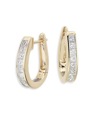 Bloomingdale's Fine Collection - Diamond Princess Cut Huggie Hoop Earrings in 18K Yellow Gold, 1.0 ct. t.w.