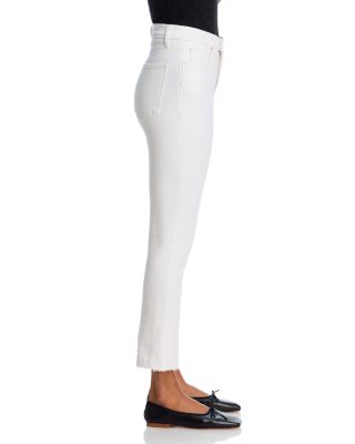 Carly Raw Hem High Rise Kick Flare Cropped Jeans in White