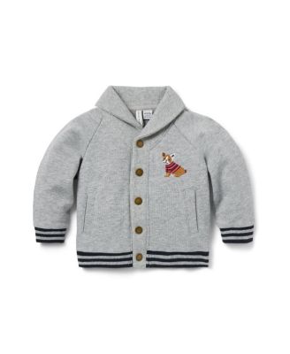 Janie and Jack Boys' Grey Shawl Dog Icon French Terry Cardigan - Baby