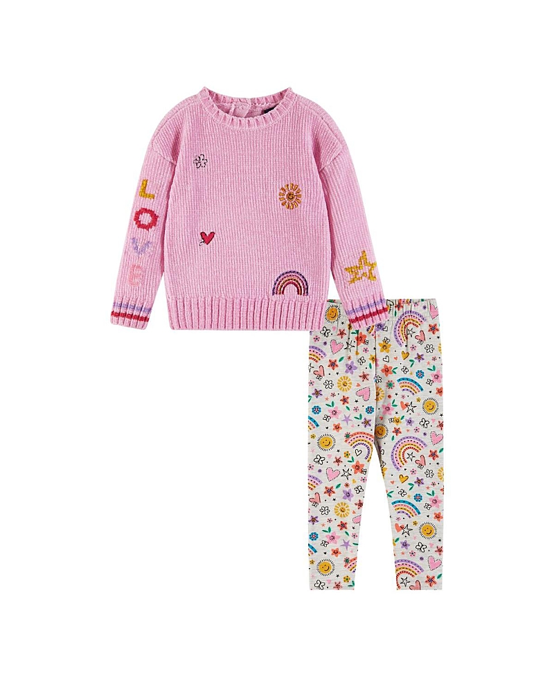 Andy & Evan Girls' Chenille Sweater & Printed Legging Set - Baby In Pink Chenille