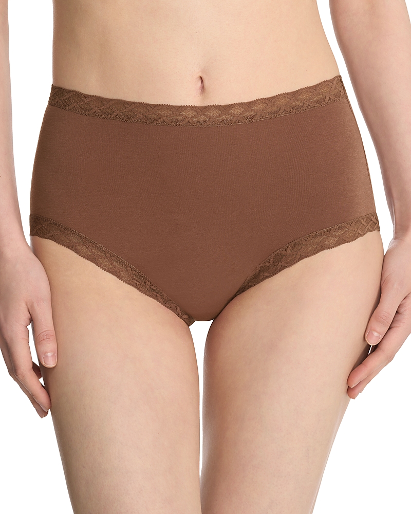 Natori Bliss Lace-trim High Rise Cotton Brief Underwear 755058 In Brown