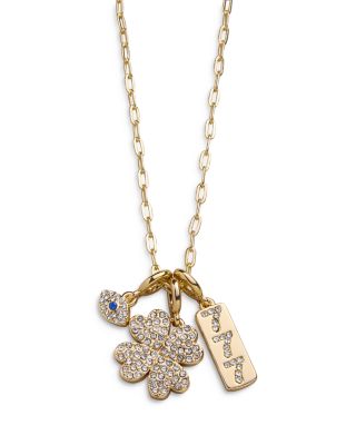 Crystal & Heart Cluster Pendant Necklace in Gold Tone, 18"-20"