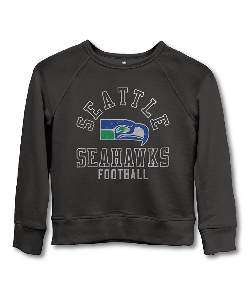 Junk Food Clothing Unisex Nfl Seattle Seahawks Flocked Raglan Crew Fleece Sweatshirt - Little Kid, Big Kid In Black