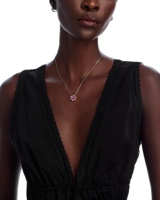 Ruby & Diamond Flower Pendant Necklace in 14K White Gold, 18"
