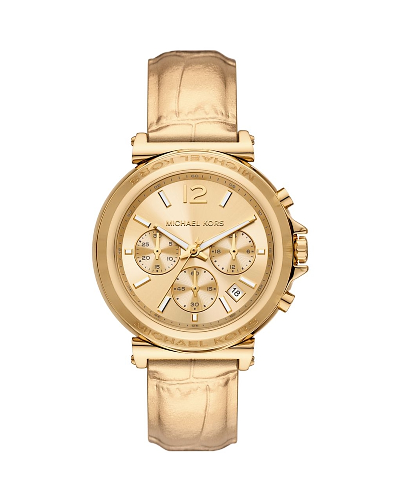 Michael Kors Oversized Maren Gold-tone And Metallic Crocodile Embossed Leather Watch In Gold