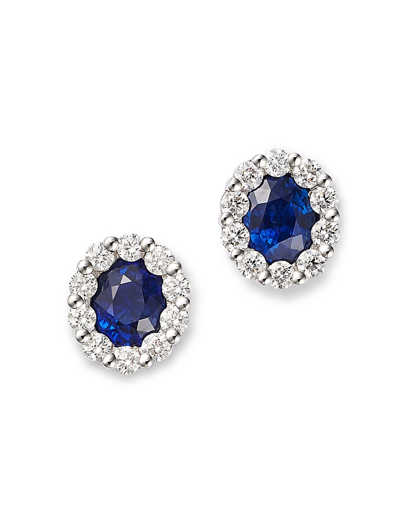 Bloomingdale's Fine Collection Blue Sapphire & Diamond Halo Stud Earrings in 14K White Gold