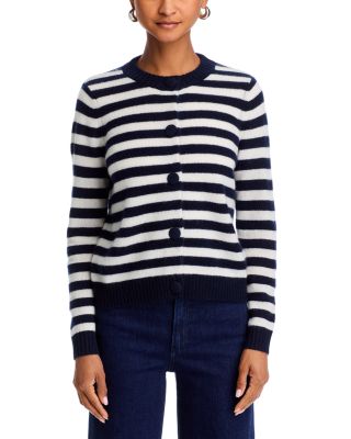 100% Cashmere Striped Crewneck Cardigan - Exclusive