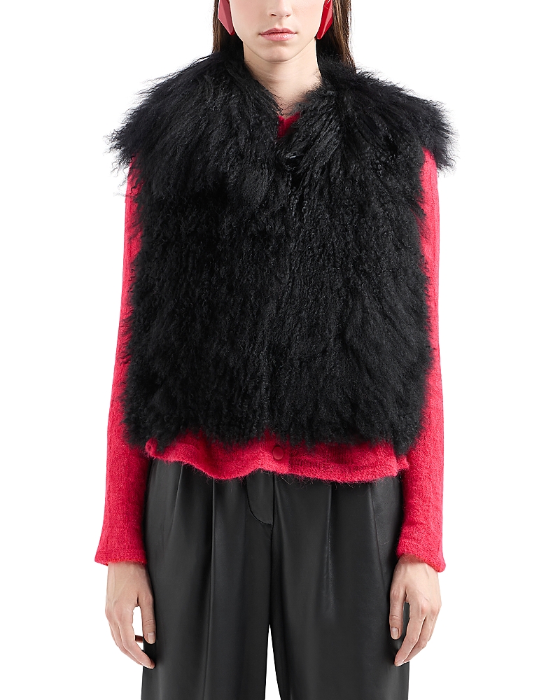 Emporio Armani Mongolian Shearling Vest In Solid Black