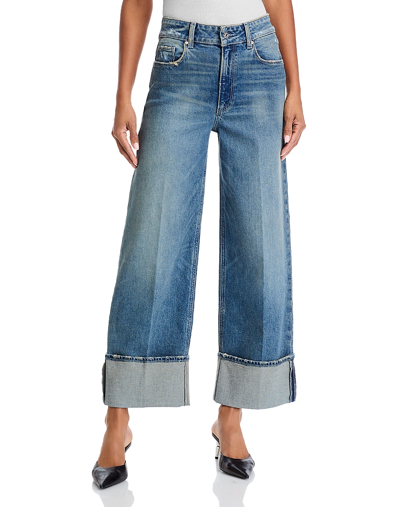 PAIGE SASHA WIDE CUFF ANKLE JEANS IN BLUE NOTE DISTRESSED