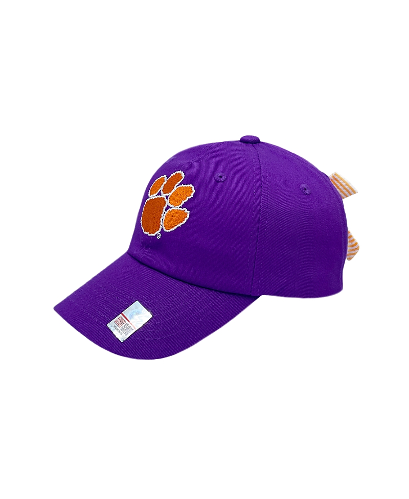 Bits & Bows Girls' Officially Licensed Clemson Bow Baseball Hat - Baby, Little Kid, Big Kid In Purple/orange