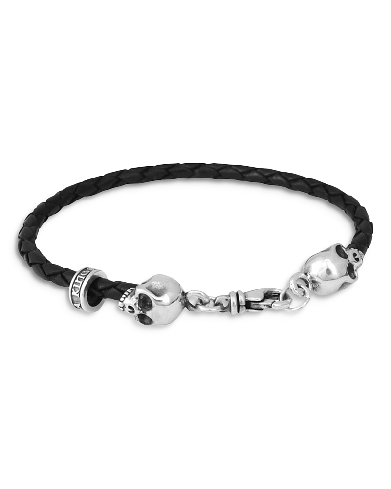King Baby Studio Thin Braided Leather Skull Bracelet
