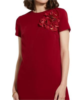  Crepe Cap Sleeve Mini Dress With 3D Flower Details