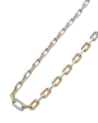 18K Yellow Gold & Silver Caviar Lux-Clip Diamond Link Necklace, 18" - Exclusive