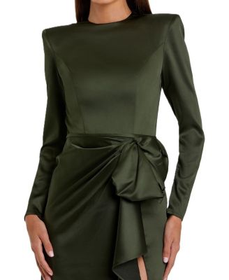  Long Sleeve Structured Bow Draped Gown