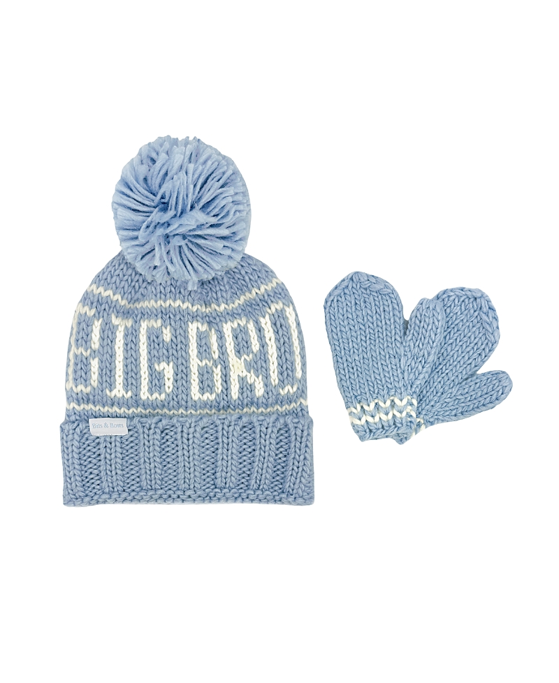 Bits & Bows Boys' Big Bro Bobble Hat & Mittens Set - Little Kid, Big Kid In Blue/white