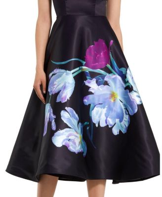 Satin Cap Sleeve Midi Dress With Floral Print
