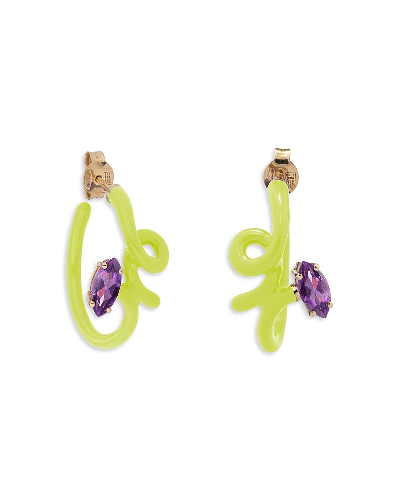 Bea Bongiasca 9k Yellow Gold & Sterling Silver You're So Vine Amethyst Lime Green Hoop Earrings In Lime Green