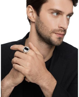 Men's Deco Signet Ring with Black Onyx