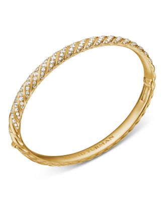 18K Yellow Gold Sculpted Cable Pav&eacute; Diamond Bangle, 6.2mm