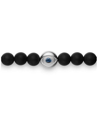 Men's Spiritual Beads Evil Eye Bracelet in Sterling Silver with Black Onyx and Sapphire, 6mm