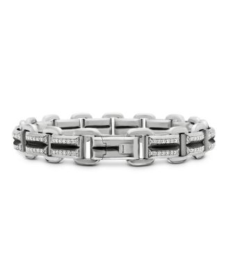 Men's Sterling Silver Deco Diamond Pav&eacute; Beveled Link Bracelet