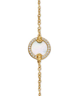 Petite DY Elements&reg; 18K Yellow Gold Mother-of-Pearl & Pav&eacute; Diamonds Center Station Chain Bracelet