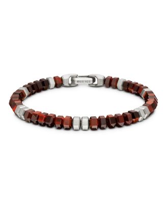 Men's Hex Bead Bracelet in Sterling Silver with Red Tigers Eye, 6mm