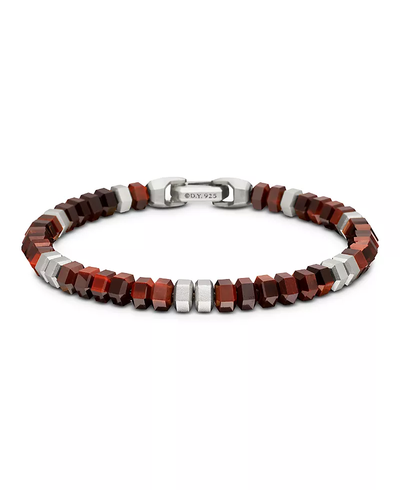 David Yurman Men's Hex Bead Bracelet in Sterling Silver with Red Tigers Eye, 6mm