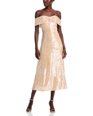Self-Portrait - Gold Sequin Off-the-Shoulder Dress - Exclusive