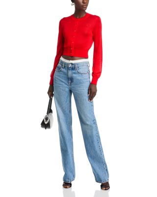Mid Rise Contrast Waistband Jeans in Vintage Light Blue 